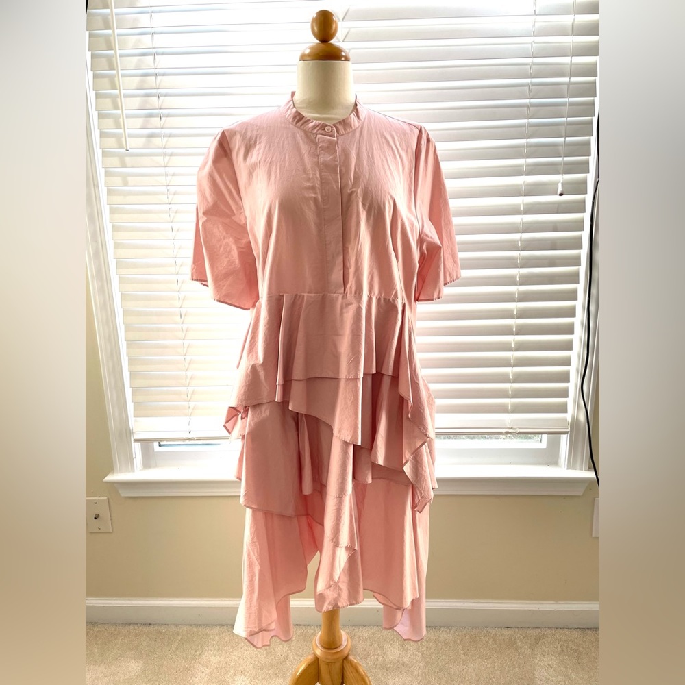 COS PINK COTTON ASYMMETRICAL RUFFLE FRONT DRESS Sz 44 EU like US 12